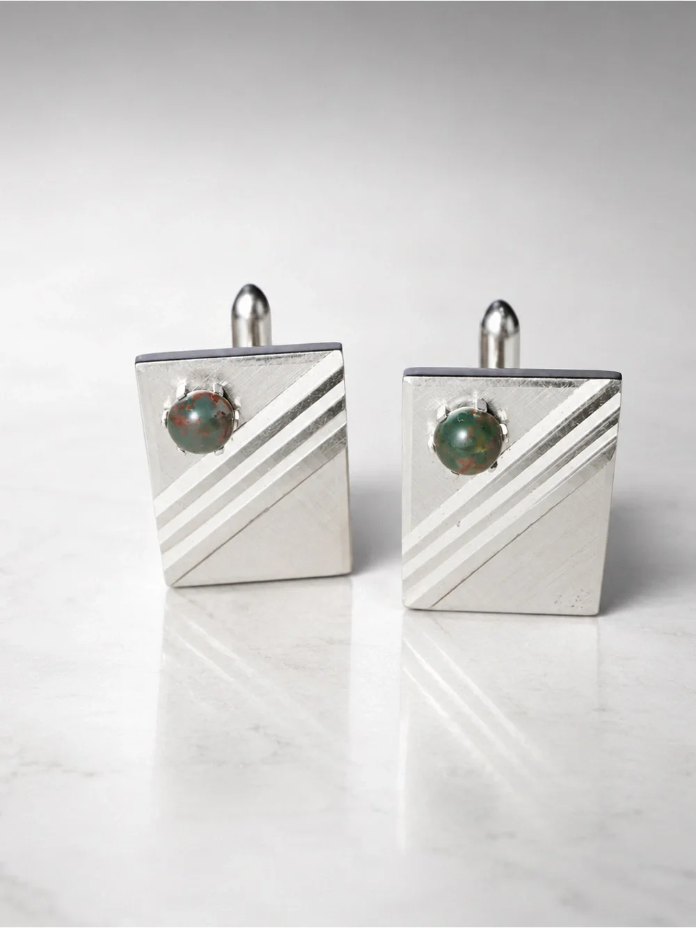 SWANK Sterling Silver Square Cufflinks with Green Accent